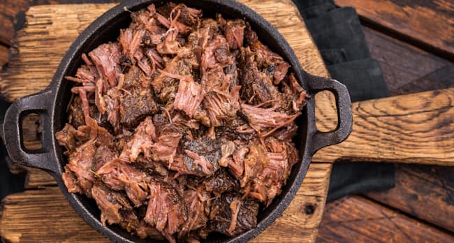 barbeque smoked beef - hand-pulled in skillet
